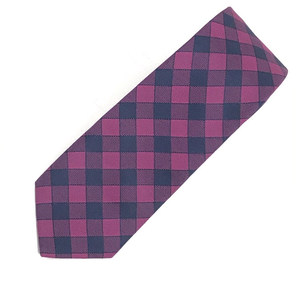 Pierre Cardin Slim Checkered Tie Navy Blue Pink